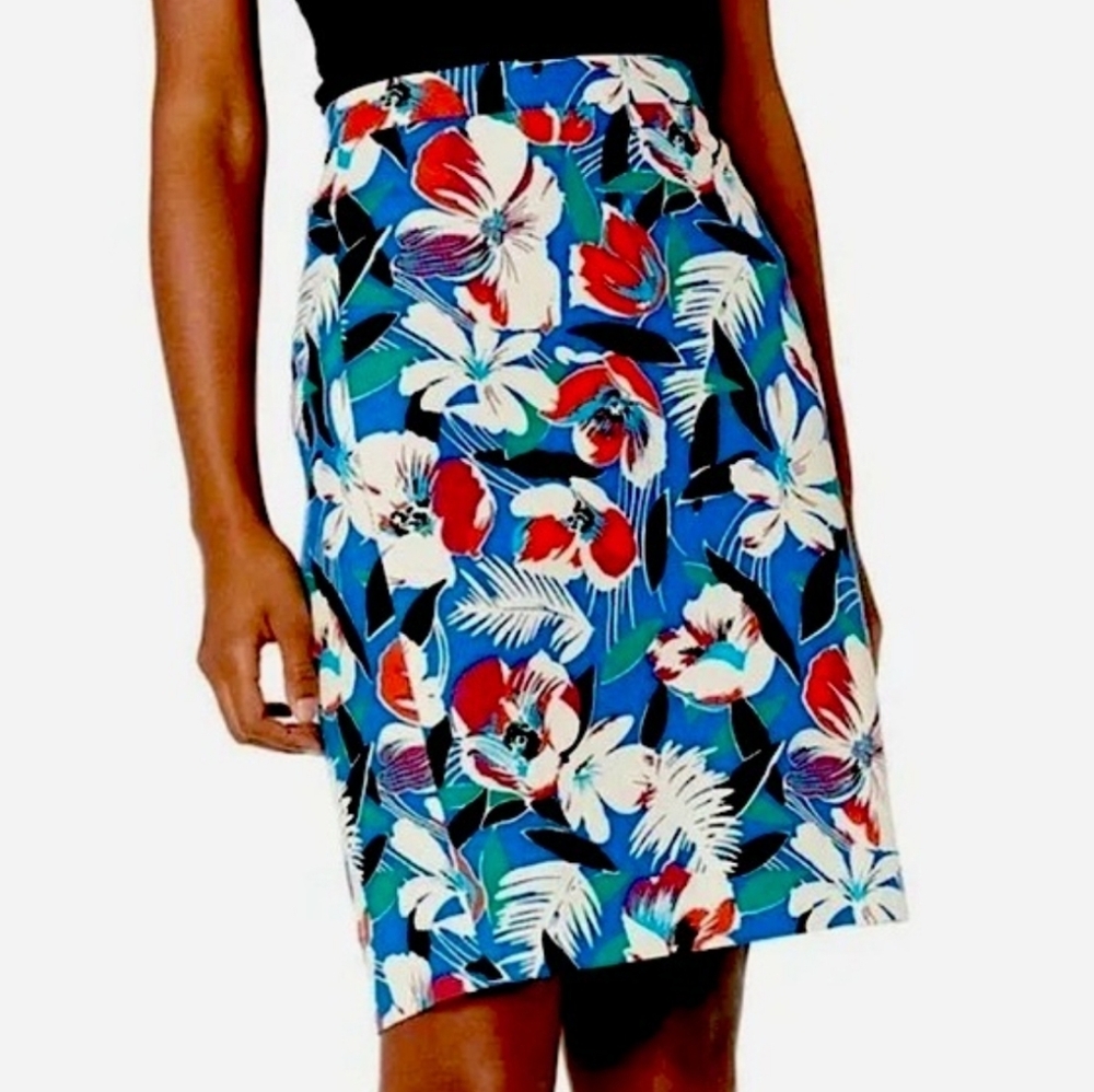 J. Crew Floral Print Basket Weave Pencil Skirt